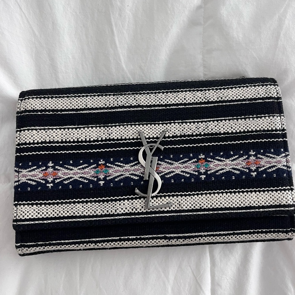 Saint Laurent Black and White Striped Clutch